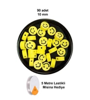 90 Adet 10 mm Polimer Kil Fimo Boncuk Takı Bileklik + 5 Metre Lastikli Misina Hediye - Gülen Yüz Smi