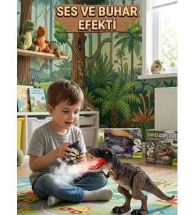 Uzaktan Kumandalı Işıklı Sesli Duman Püskürten T-Rex Dinozor - 37 cm Buharlı Hareketli Dino Explorer Oyuncak