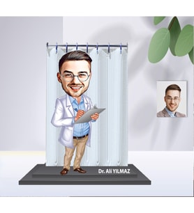 Doktor Tasarımlı Kişiye Özel Karikatürlü Ahşap Biblo