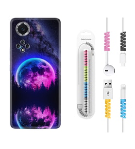 Huawei Nova Y70 Y90 Nova 9 SE  Kılıf Kablo Koruma Spiral Silikon Star Planet 1652