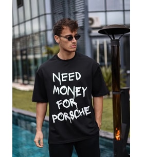 Erkek Tişört Bisiklet Yaka Baskılı Kısa kol Oversize T-Shirt - Siyah