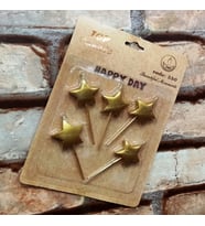 VIP GOLD STAR HAPPY BIRTHDAY CANDLE 5 ADET METALİK GOLD YILDIZLI PASTA MUMU YILDIZ DOĞUM GÜNÜ MUMU