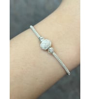 Gümüş Kazaziye Dorika ve Örme Top Detaylı Özel Tasarım Bileklik BIL085 : Gümüş - 21 cm : Gümüş - 17 cm