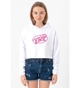 Babymonster Drip Beyaz Optik Kadın Crop Kapşonlu (A.Beyaz)