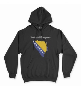 Bosna Hersek Haritalı ve Bayraklı Siyah Kapşonlu Sweatshirt Hoddie