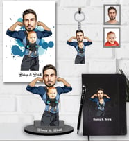 Kişiye Özel Babalar Günü Baba Erkek Bebek Karikatürlü 5 lİ Hediye Seti Model-1