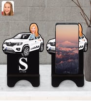 BK Gift Kişiye Özel Plakalı Kadın Renault Kwid Karikatürlü Ahşap Biblo Telefon Standı-1