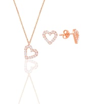 Gümüş rose zirkon taşlı kalp kolye ve küpe ikili set SGTL11884ROSE