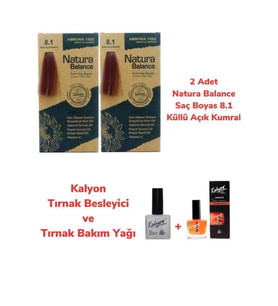 NATURA BALANCE SAÇ BOYASI 8.1 KÜLLÜ AÇIK KUMRAL BAKIR 2 ADET + KALYON TIRNAK BESLEYİCİ VE BAKIM YAĞI