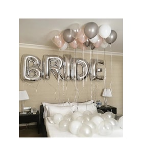 Gümüş Bride Folyo Rose Gold Beyaz Gri Şeffaf Balon Set
