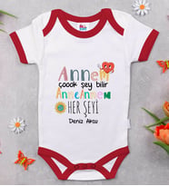 BK Kids Kişiye Özel Annem Çok Şeyi Bilir Tasarımlı Kırmızı Bebek Body Zıbın-1