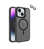 Gpack Apple iPhone 15 Plus Kılıf Magsafeli Standlı Sert Mika  Lens Koruyucu  (Siyah)