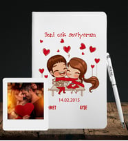 Sevgililer Gününe Özel Deri Beyaz Defter Kalem & Instagram Çerçeve Hediye Seti 14