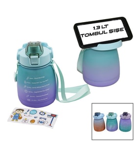 1.3LT - TOMBUL PİPETLİ RENKLİ PLASTİK SULUK MATARA KİLİTLİ KAPAKLI - TELEFONLUKLU (5343)