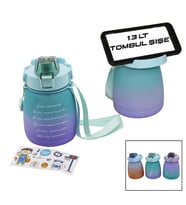 1.3LT - TOMBUL PİPETLİ RENKLİ PLASTİK SULUK MATARA KİLİTLİ KAPAKLI - TELEFONLUKLU (5343)
