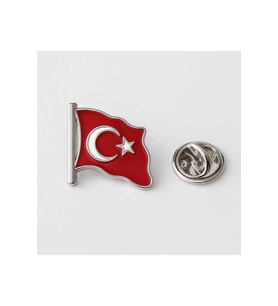 Ay Yıldız Türk Bayrağı Yaka Rozeti Gümüş 2x2 cm Parlak Dalgalı Metal Bayrak Rozet
