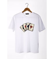 Erkek Beyaz İskambil Kağıdı Baskılı Bisiklet Yaka Oversize T-Shirt 22Y-3400762-2