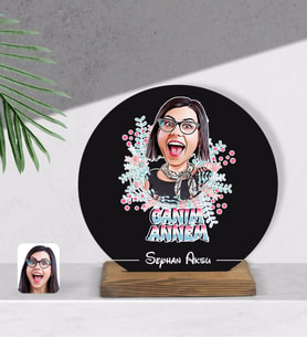 BK Gift Kişiye Özel Canım Annem Karikatürlü Yuvarlak Ahşap Biblo-1