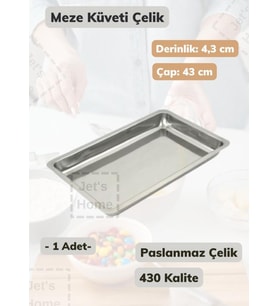 Çelik Meze Küveti 43 cm Paslanmaz Çelik Tabak