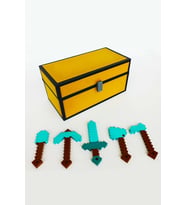Minecraft Sandık Figürü Seti Chest 5'li Elmas Ekipman Diamond Tools Aksesuar Oyun Figürü