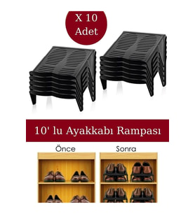 10'lu Çiftli Ayakkabı Düzenleyici Rampa, Dolap İçi Organizer