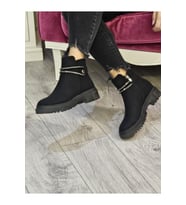 Taşlı Günlük Trend  Fermuarlı Rahat Kadın Bot (Siyah)