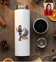 Kişiye Özel Karikatürlü Kadın Diş Hekimi Filtreli Dijital Göstergeli Termos Tıp Bayramı Hediyesi