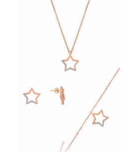 Söğütlü Silver Gümüş rose içi boş yıldız modeli üçlü set
