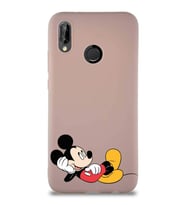 Huawei P20 Lite Soft Premier Kapak Mickey Mouse-F Tasarımlı Silikon Kılıf - Pudra (Şeffaf)