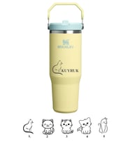 Kişiye Özel Stanley The Iceflow Flip Straw Pipetli Termos 0,89 L Özel Isimli & Fotoğraflı (Sarı)