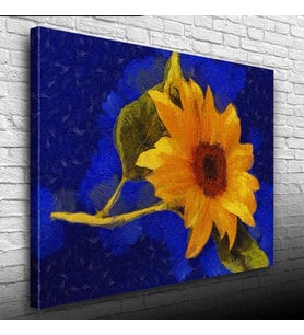 Mavi Zeminde Sarı Çiçek Kanvas Tablo 50 x 70