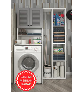 Kenzlife membran çamaşır makinesi dolabı hayzumsüpürge gribyz panjur 180*126*55 mebran kapak suntalam gövde (Beyaz-Gri)