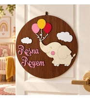 İsme Özel Fil ve Balon Temalı Çocuk Odası Kapı Süsü