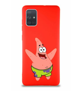 Samsung Galaxy A71 Soft Premier Kapak Patrick Yıldız Tasarımlı Silikon Kılıf - Kırmızı (Şeffaf)