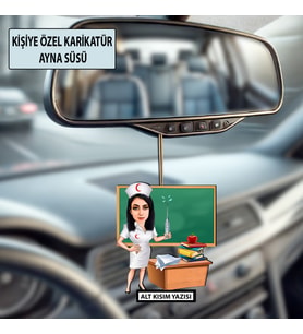 Kişiye Özel Karikatür Öğretmen Ayna Süsü – Araç İçi Öğretmene Hediye