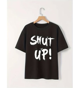 Baskılı Oversize Bisiklet Yaka T-shirt - Siyah