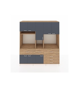 Kronos Dolap 10 Raflı 6 Çekmeceli 8 Kapaklı 220x59x243 Çam-Antrasit/Çam