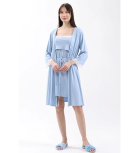 Luvmabelly MYRA9651 Sabahlıklı Önden Bölmeli Dantelli Emzirme Geceliği -Mavi