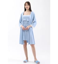 Luvmabelly MYRA9651 Sabahlıklı Önden Bölmeli Dantelli Emzirme Geceliği -Mavi