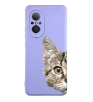 Huawei Nova 9SE Uyumlu Lansman Kılıf Catface Tasarımlı İçi Kadife Kapak-Lila (Şeffaf)