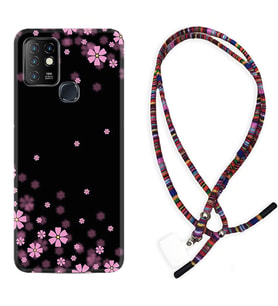INFINIX Hot 8 9 10 11S Hot 10 Play 10T Kılıf Boyun Asklı Rasta Silikon Black flowers 1391