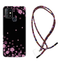 INFINIX Hot 8 9 10 11S Hot 10 Play 10T Kılıf Boyun Asklı Rasta Silikon Black flowers 1391