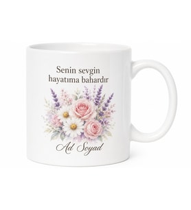 İsimli Anneler Günü Çiçek Desenli Kupa Bardak Anneye Özel Hediye