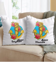 BK Gift Kişiye Özel İsimli Çapa Tasarımlı İkili Yastık-4