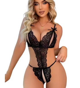 Tegan Büyük Beden Fantezi Siyah Dantelli Babydoll TG279249