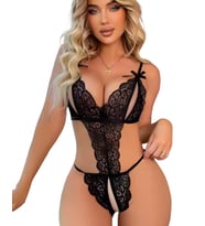 Tegan Büyük Beden Fantezi Siyah Dantelli Babydoll TG279249