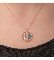 Rose Opal Beyaz Taşlı Ay Yıldız 925 Ayar Gümüş Kadın Kolye