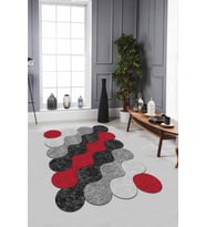 Kırmızı Daire Desenli Kaymaz Taban Lazer Kesim Halı LZ27 - 100 x 160 cm