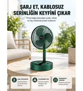 Katlanabilir Şarjlı Mini Fan 3 Kademeli Hız Ayarlı Taşınabilir
