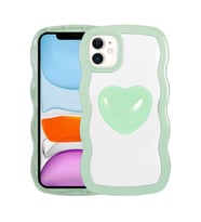 Apple iPhone 11 Kılıf Kalp Figürlü Pop Soketli Koruma Silikon (Yeşil)
